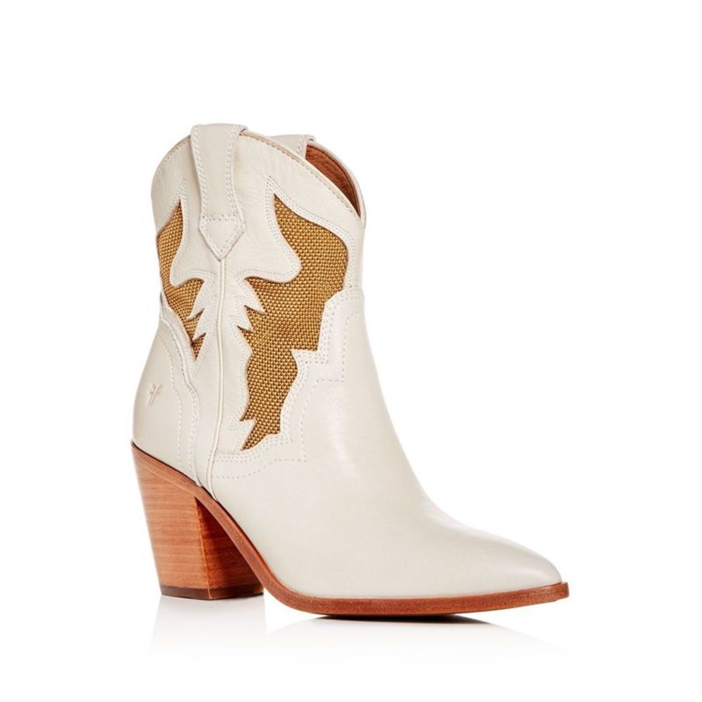 FRYE Womens Off White Mesh Insets Faye Toe Block Heel Leather Western Boot 6.5 M